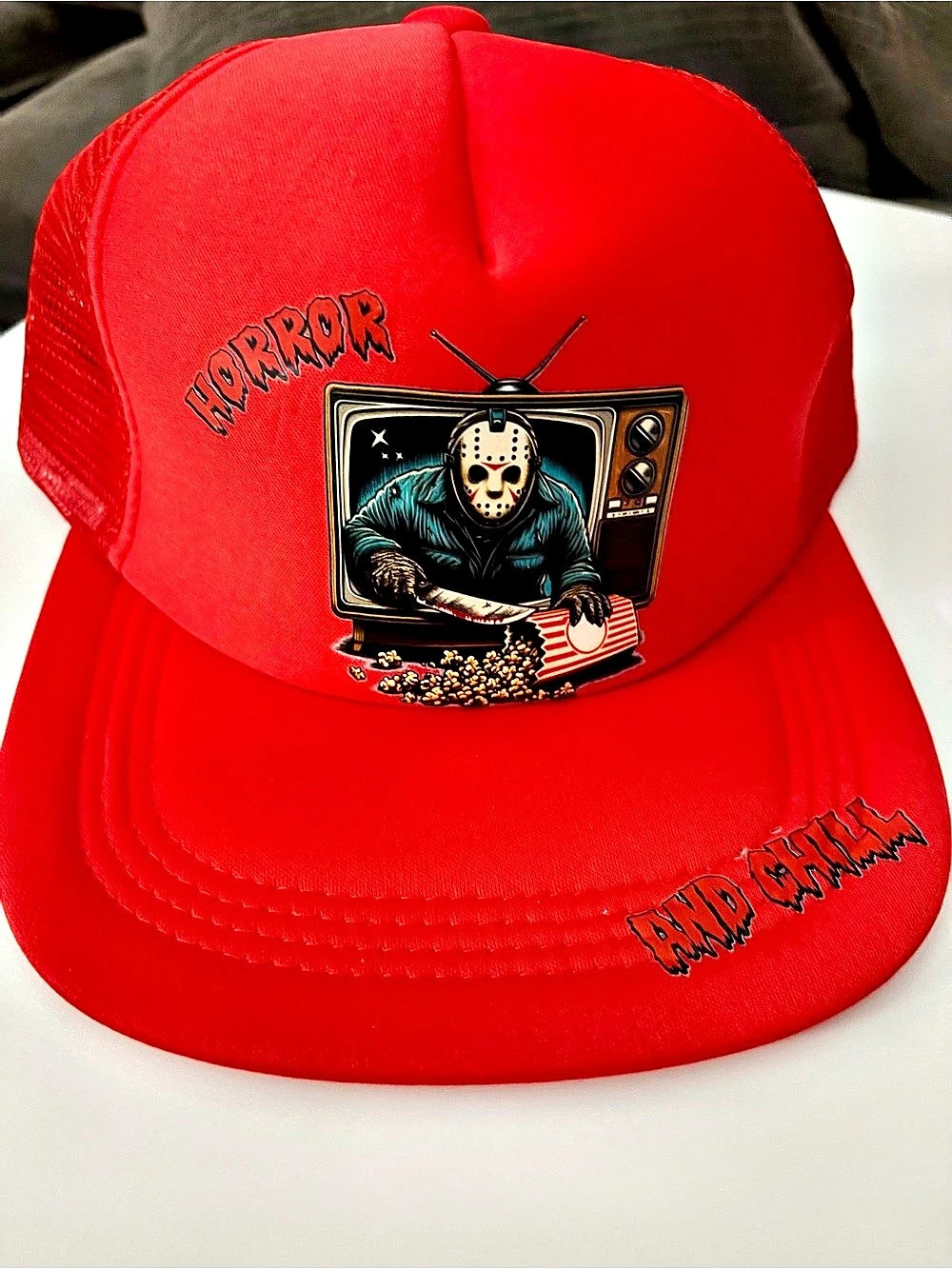 halloween Horror TV Graphic Red Trucker Hat Like New